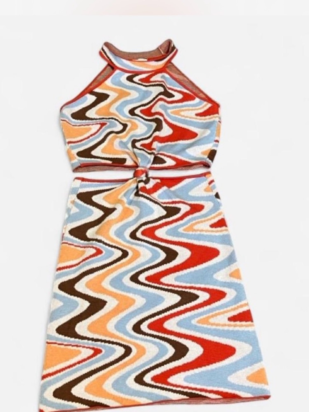 Princess Polly Retro Swirl Wave Knit Cutout Halter Mini Dress Y2K 70s Mod Size M